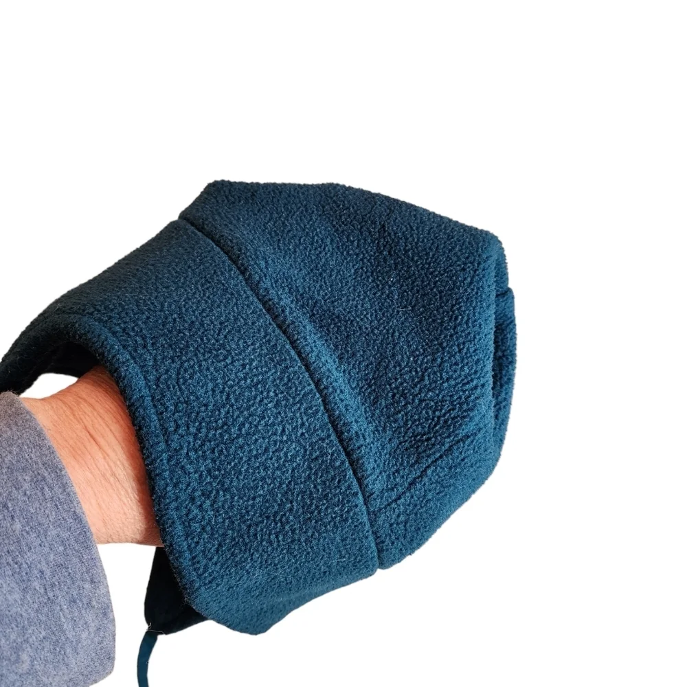 REI Blue Green Hat Ties Under Chin Mitten set Plush Polyester